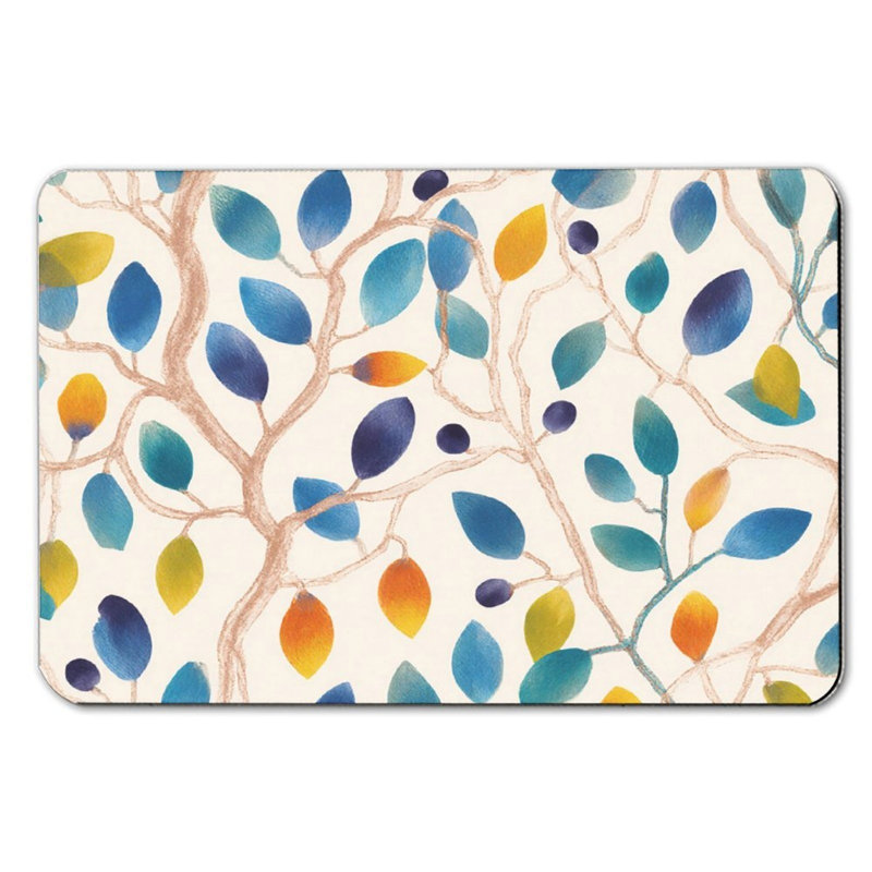 Tapis de bain coloré à motif de branches de feuilles, 36 x 24