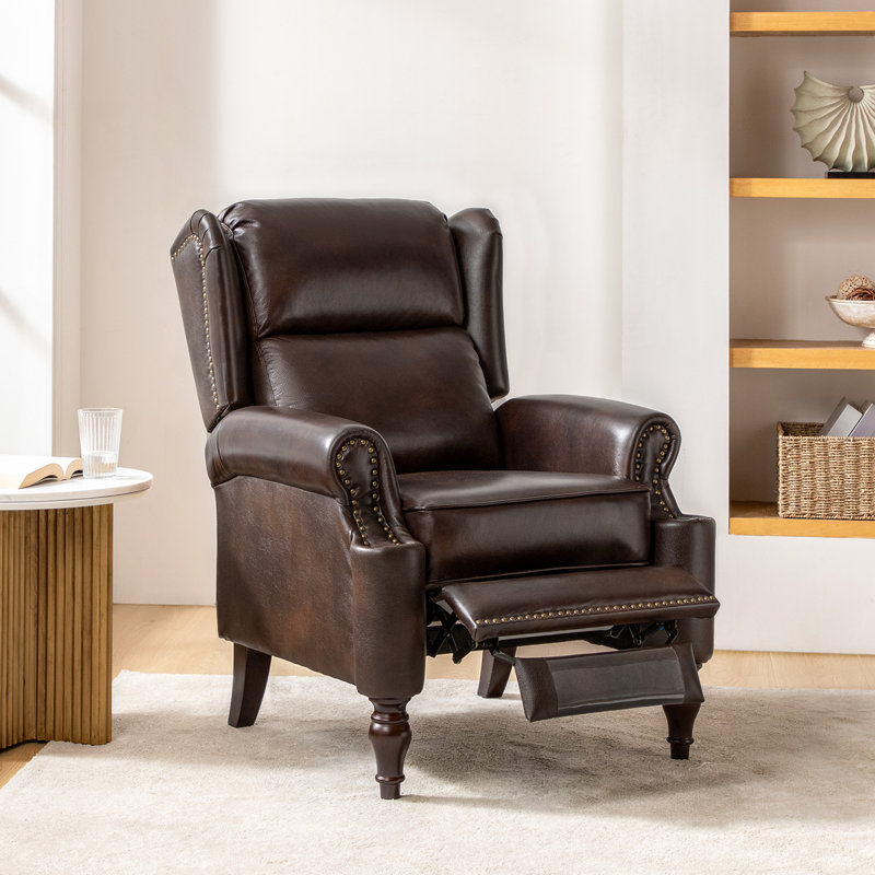 Fauteuil inclinable manuel en cuir véritable Topi, Espresso