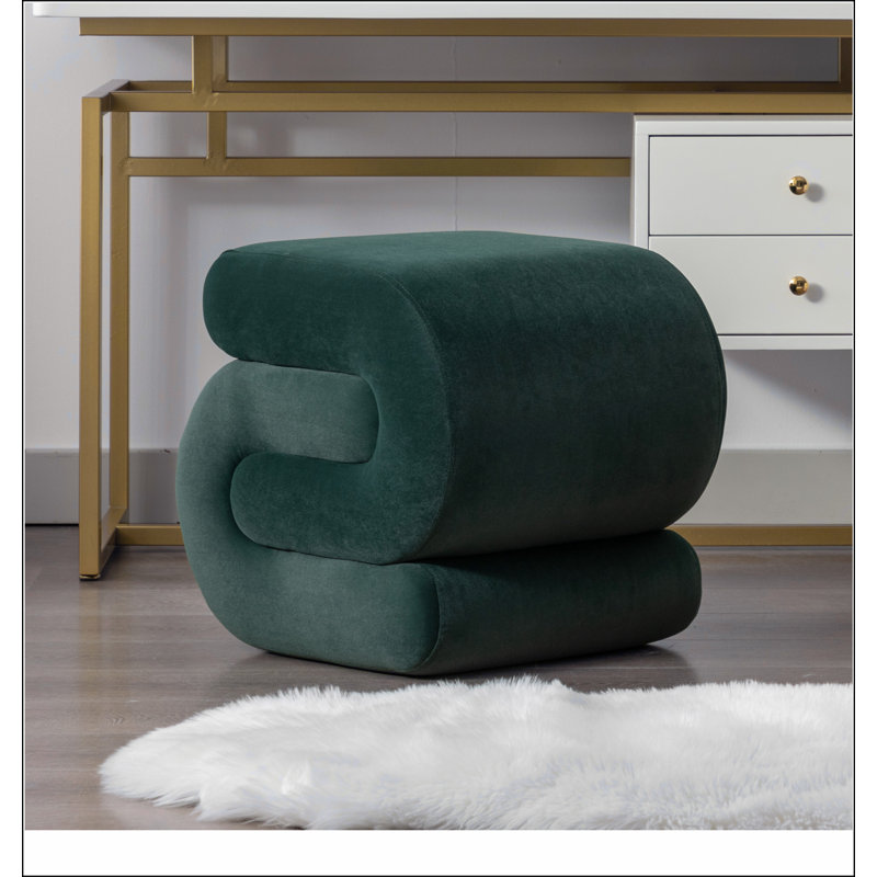 017s-S-shape Velvet Fabric Ottoman Makeup Stool Footstool, Green