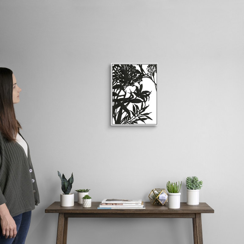 Feuillage monochrome I-reproduction d’art sur toile, H 18 po x l 14 po x P 1,75 po, Cadre blanc
