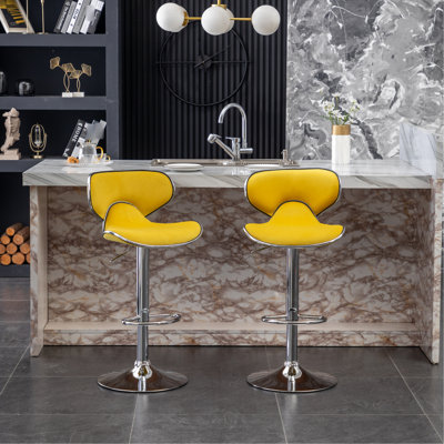 Velours jaune pivotant et réglable, base à 2 fonctions avec fonction à 360 ° et repose-pieds, hauteur du siège en mousse souple: l 17,9 po x P 21,6 po, 31,73 po à 41 po, 2 réglages en métal chromé et en hauteur