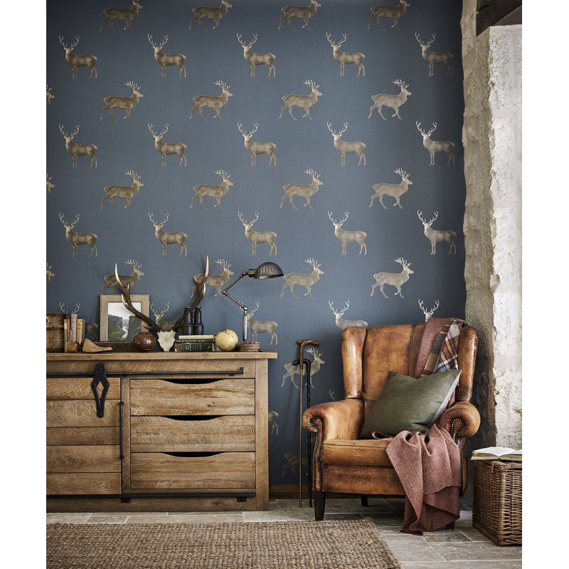 Evesham Deer Wallpaper, Indigo