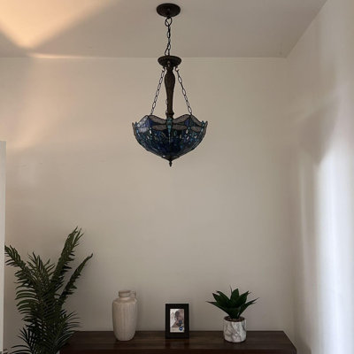 Tiffany Chandeliers Pendant Lights Stained Glass Dragonfly LED Bulbs Included 16"W*16"D*60"H