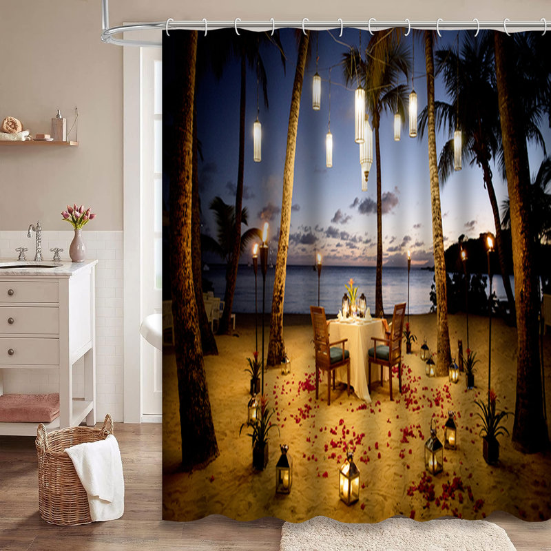 Rideau de douche romantique avec 12 crochets, L 72 po x l 84 po