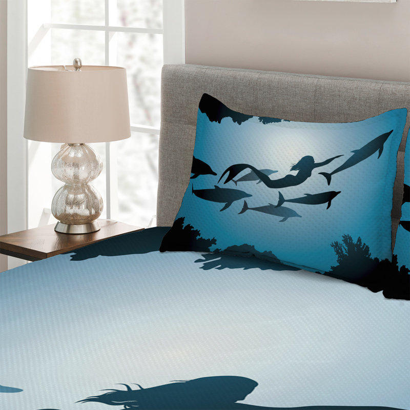 Underwater Polyester Coverlet, King Bedspread + 2 Shams