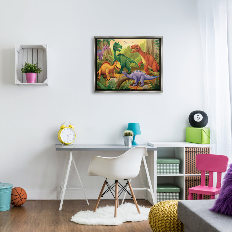 «Red Barrel Studio® Dinosaurs In Jungle Scene», art mural sur toile flottante par Wumples, L 31 po x H 25 po