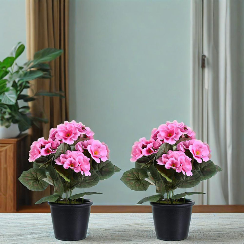 2 pièces de géranium artificiel en pot avec bassin, géranium, décoration de fausse fleur pour l'extérieur, décoration de table de bureau de ferme de mariage