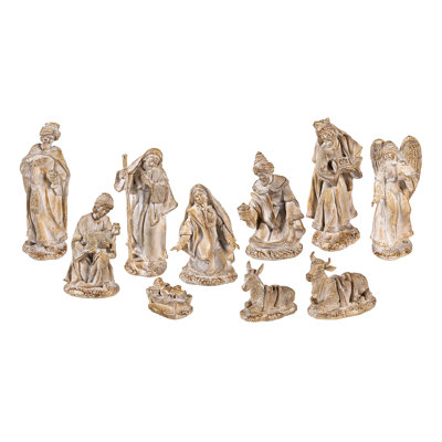 Gilded Nativity Resin Statue, Set of 10