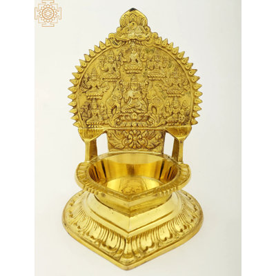 Brass Ashtalakshmi Vilakku Oil Lamp - 7.5" Traditional Hindu Puja Diya with 8 Lakshmi Avatars