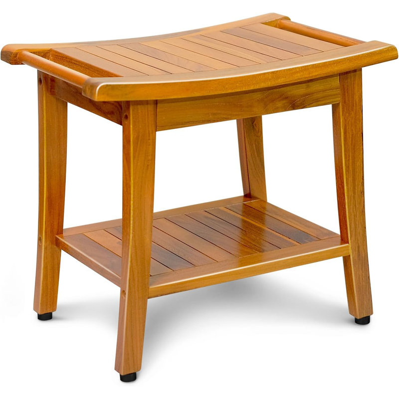 Banc de douche 20 "en teck de qualité supérieure avec tablette et poignée, tabouret de douche en teck massif