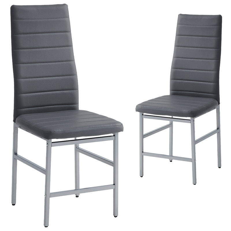 Ensemble de 2 chaises de salle à manger en cuir avec dossier haut moderne et rembourré et pieds en métal pour la cuisine, la salle à manger et le salon