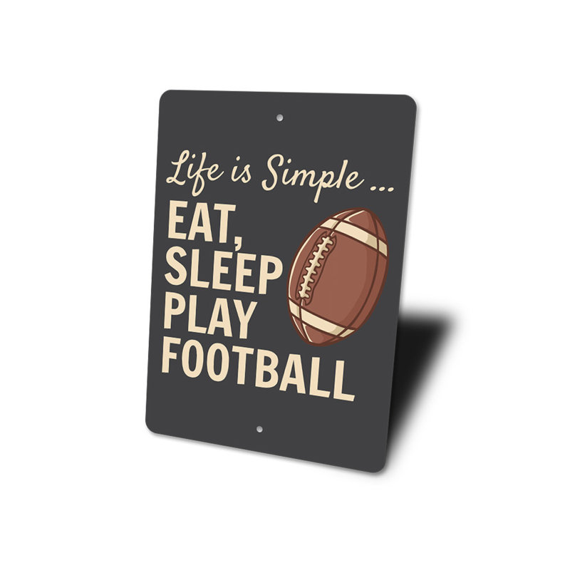 Plaque «Eat Sleep Play Football» en aluminium, H 18 po x l 12 po x P 0,06 po