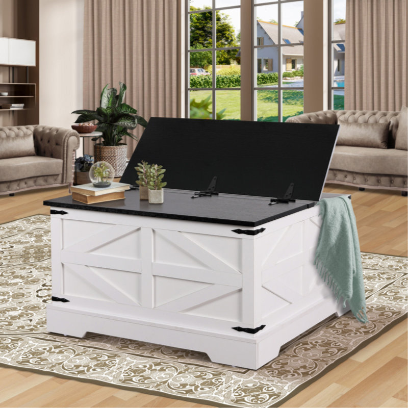 Wood Farmhouse Rustic Coffee Table, Black/White