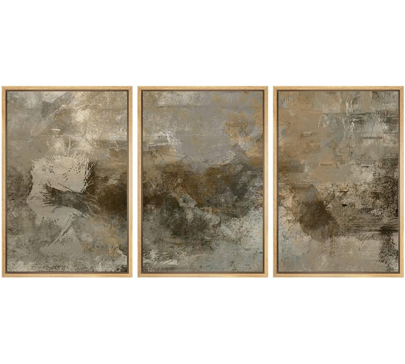 «Grunge brun et gris», 3 pièces, H 36 po x l 72 po, Cadre naturel flottant