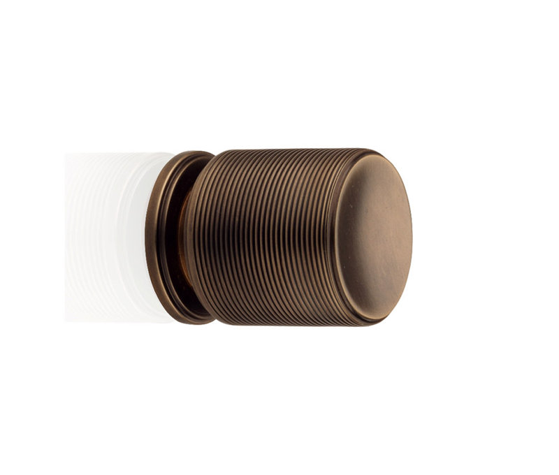 Monaco Cylindrical Knob, 0.75" H x 0.74" W x 0.74" D, Brush Brass/Black
