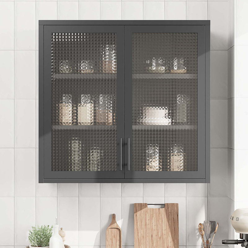 Armoire murale en verre Waffle-Grids avec 2 tablettes réglables