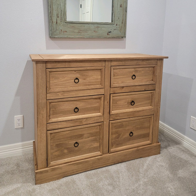 Enye Farmhouse 6 Drawer Double Dresser For Bedroom, Chest Pine Wood Rustic Style