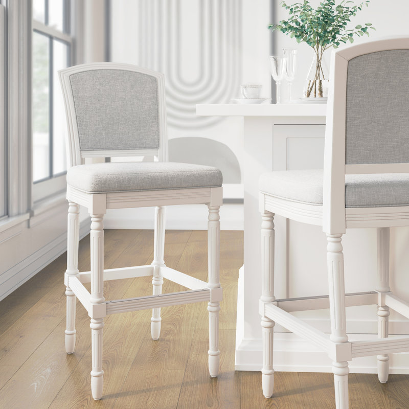 26" Weathered Grey Counter-Height Bar Stool with Grey Upholstered Seat and Back, 1PC, 47.5" H x 21" W x 23" D, Grey, White