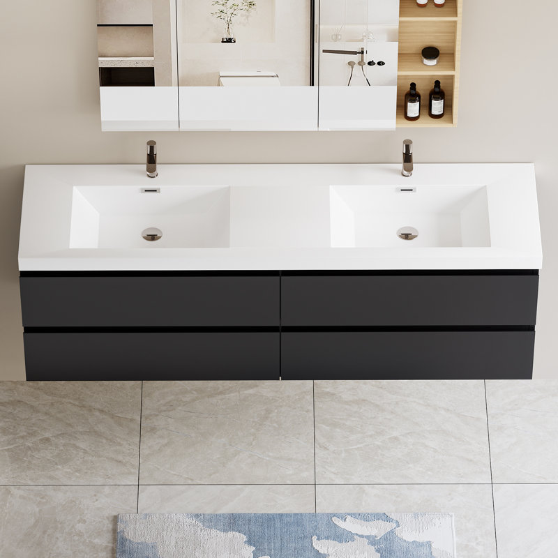 Meuble-lavabo avec plateau Annaka, Noir