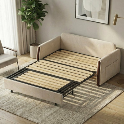 62.9" Convertible Sofa Bed with Storage, Modern Pull Out Couch Foldable Bed Loveseat Sleeper Sofa with Side Pockets, Fabric Futon Sofa for Living Room or Apartment,Green