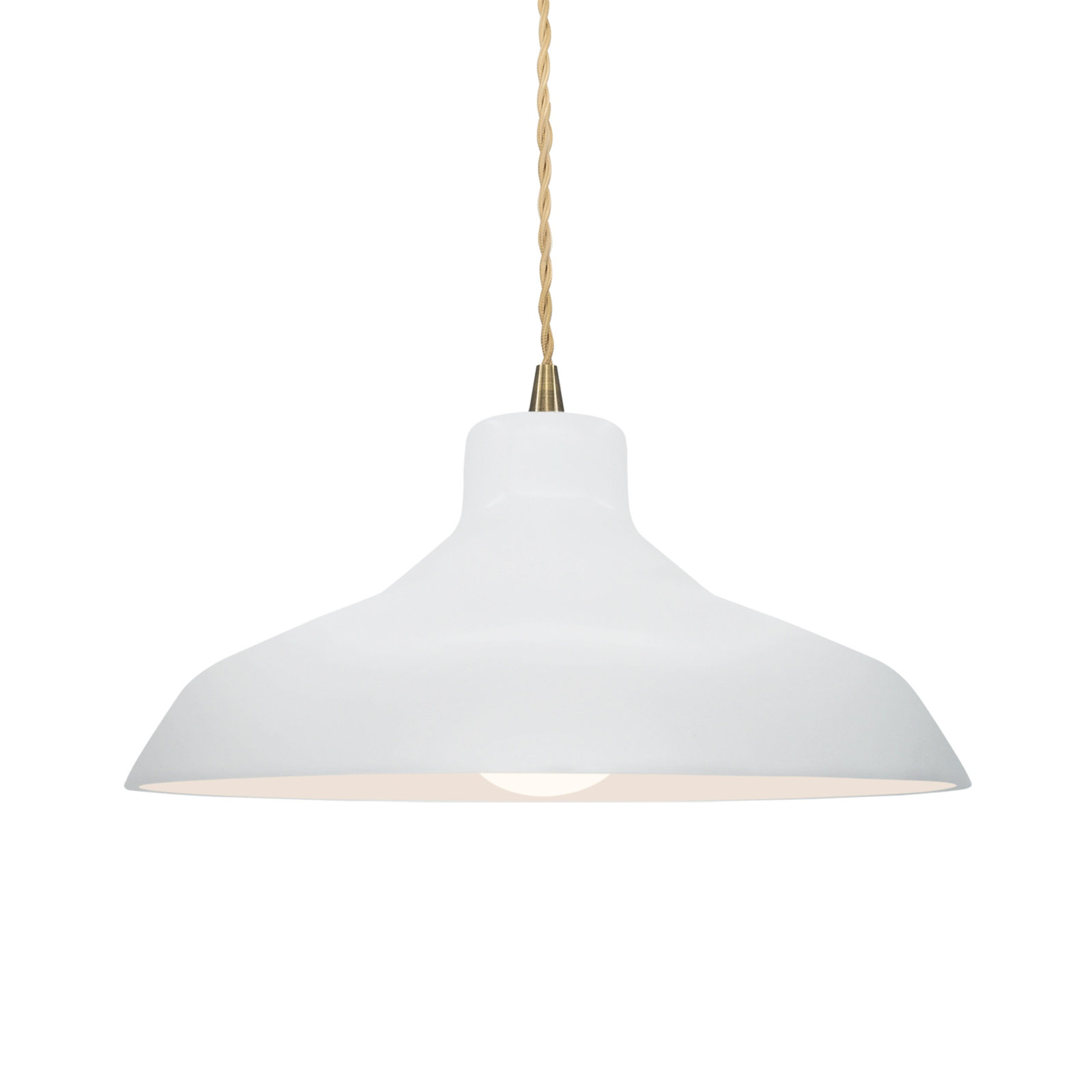 Fallon Ceramic Dimmable Pendant, 6.25" H x 13.5" W x 13.5" D, Gloss White, Antique Brass