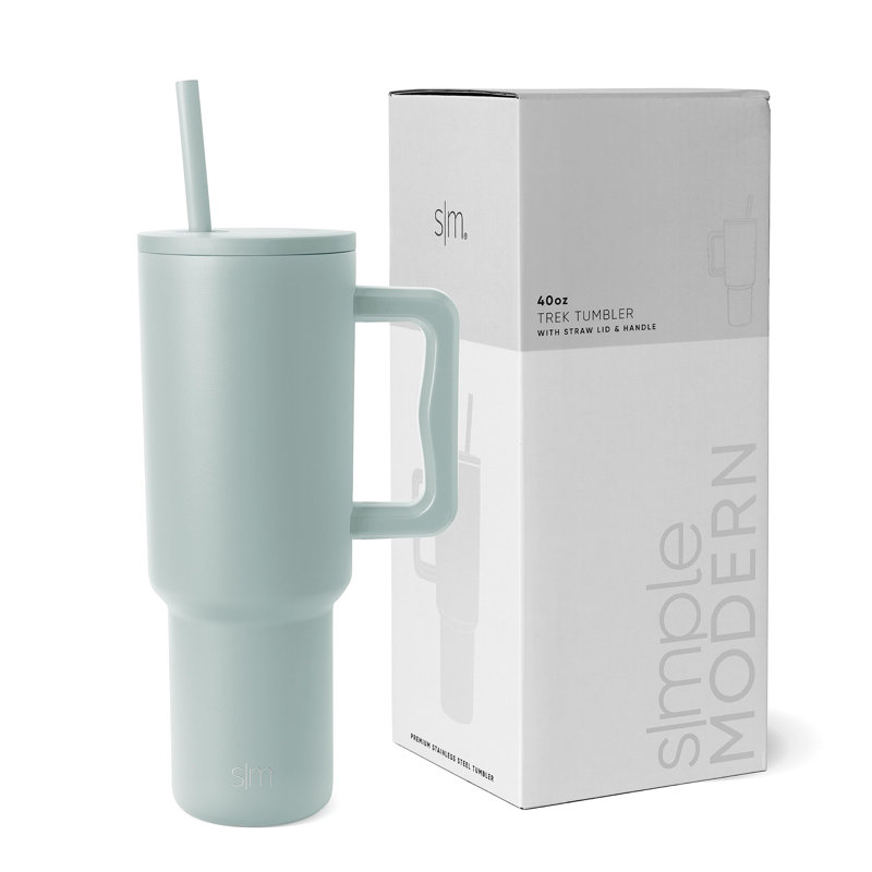 Grande tasse isotherme 40 oz avec poignée et couvercle en paille, Sauge de mer