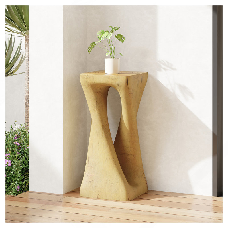 Table d'appoint d'extérieur, table de bout en forme de torsion, table d'appoint décorative, table de tabouret de jardin pour terrasse de balcon, côté piscine, béton léger, texture semblable au bois