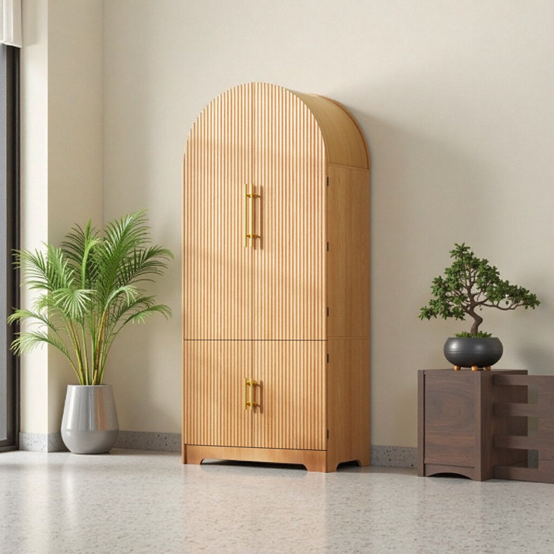 72" Arched Pantry Cabinet with Fluted Doors, 8 Door Shelves, Hidden Drawer, and 3 Adjustable Shelves - Natural, Natural