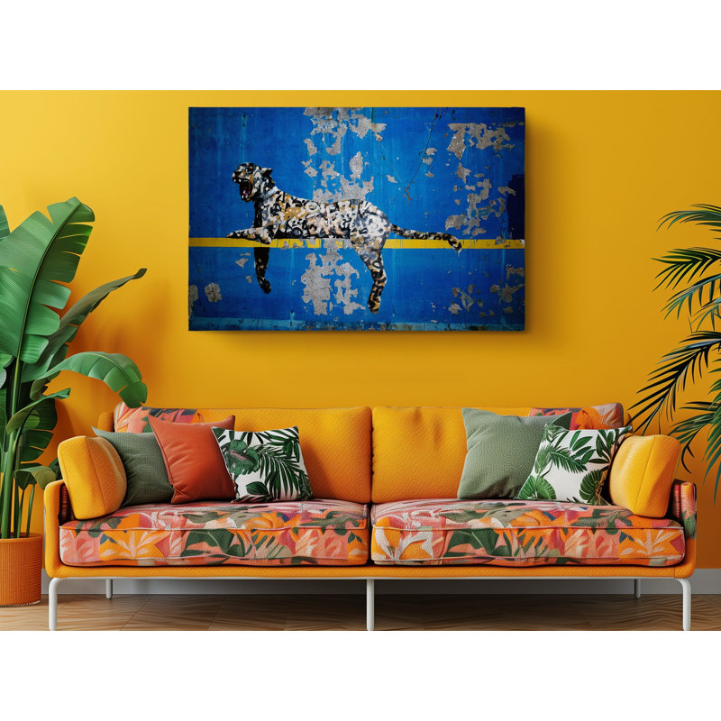 Impression sur toile Banksy Blue Leopard Graffiti, H 30 po x l 45 po