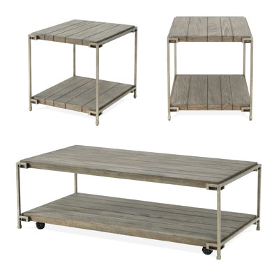3 tables de salon, graphite vieilli, ensemble en bois et métal avec mouvement pratique