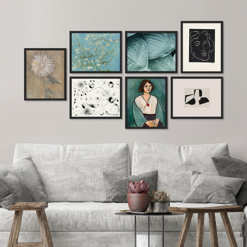 "Classic Fine Art Flower Portrait", variété géométrique abstraite encadrée sur papier, 7 pièces, Cadre simple noir