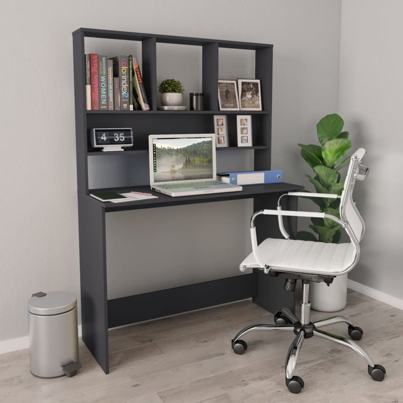 Charlsea Desk Computer Desk Home Office Desk with Bookshelves Engineered Wood, Dark Gray