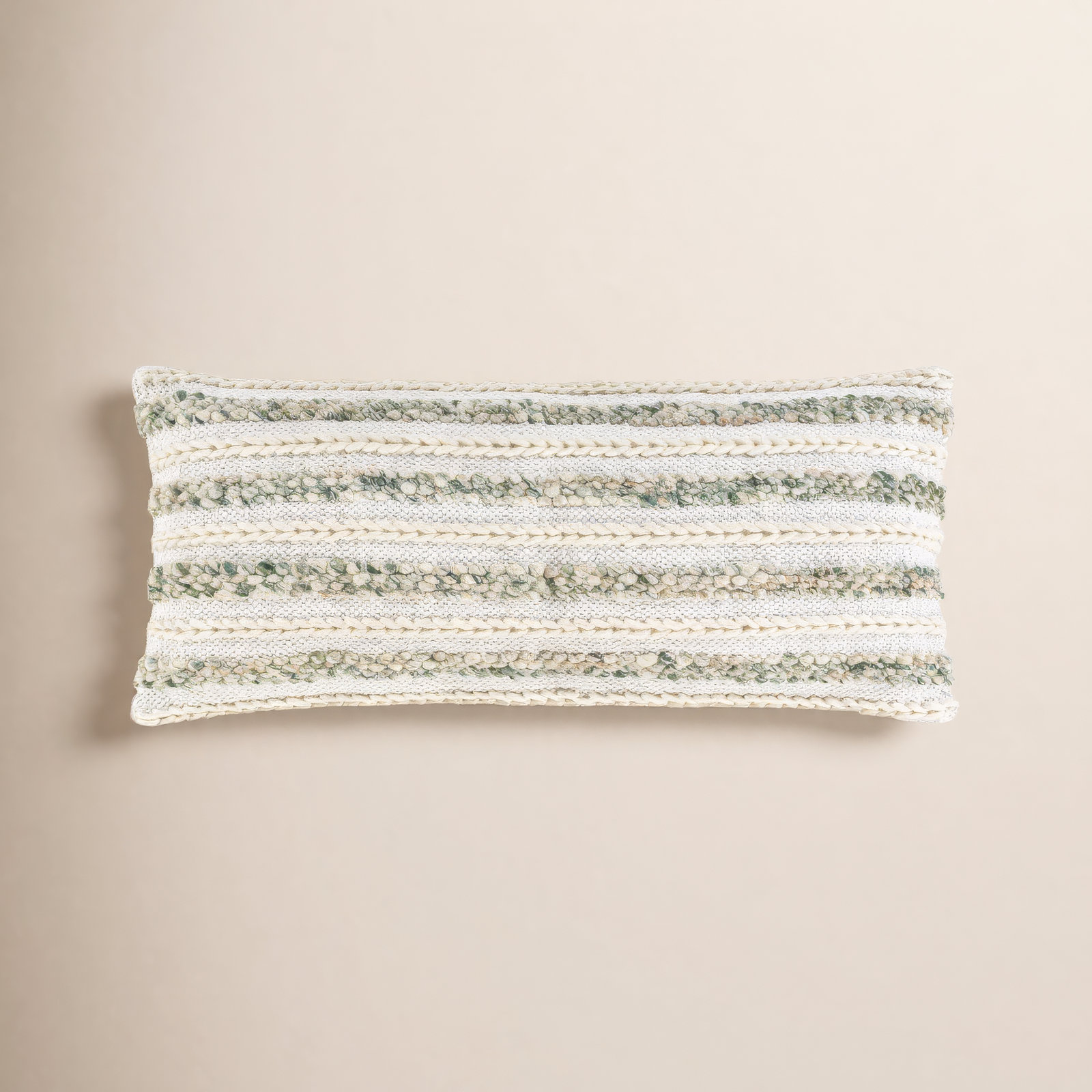 Lottie Striped Cotton Lumbar Pillow Cover, Cream/Emerald, Pillow Cover Only - No Insert