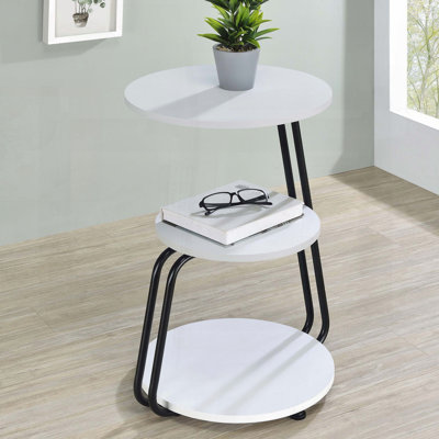 Table d'appoint ronde à 3 niveaux avec finition blanche et structure en métal noir - 3 niveaux