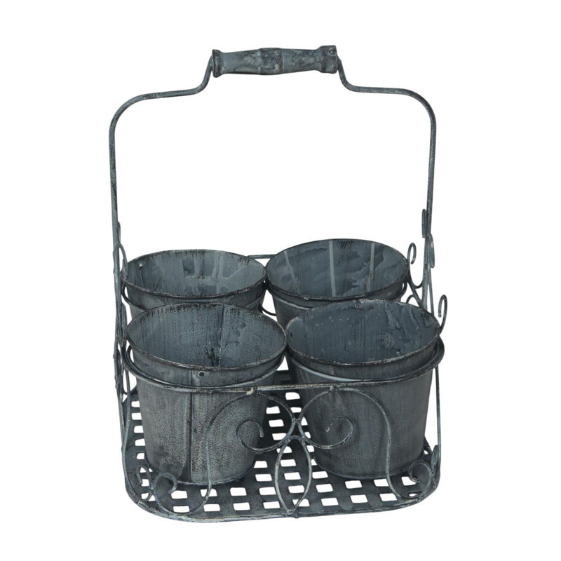 Metal Garden 4 Pot Palnter, Grey