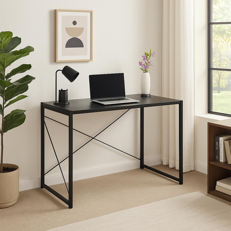 Carmille Folding Computer Desk Table , Black/Black