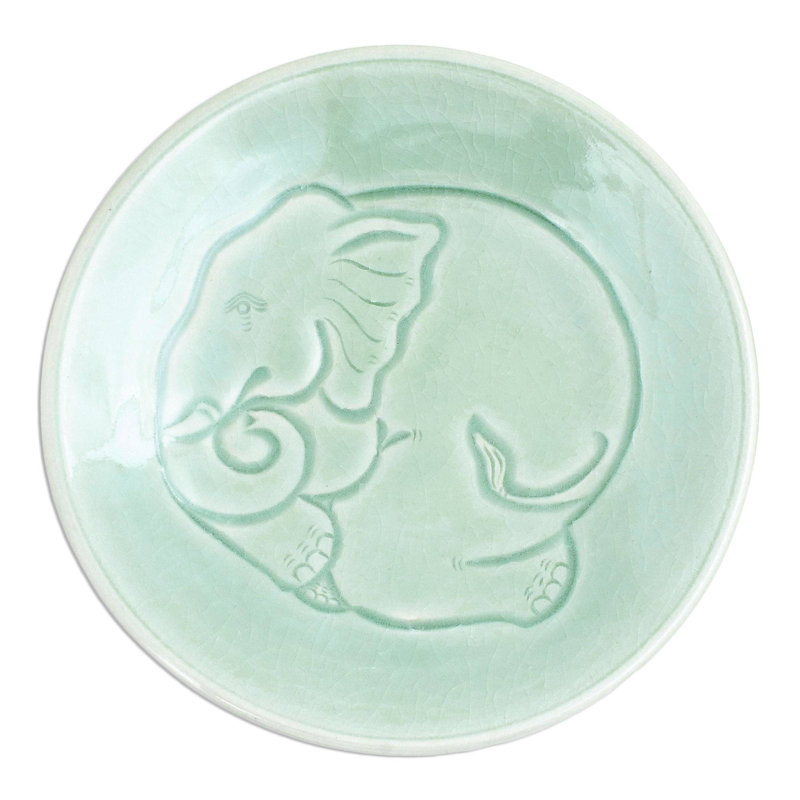 Sleeping Elephant Celadon Ceramic Salad Plate