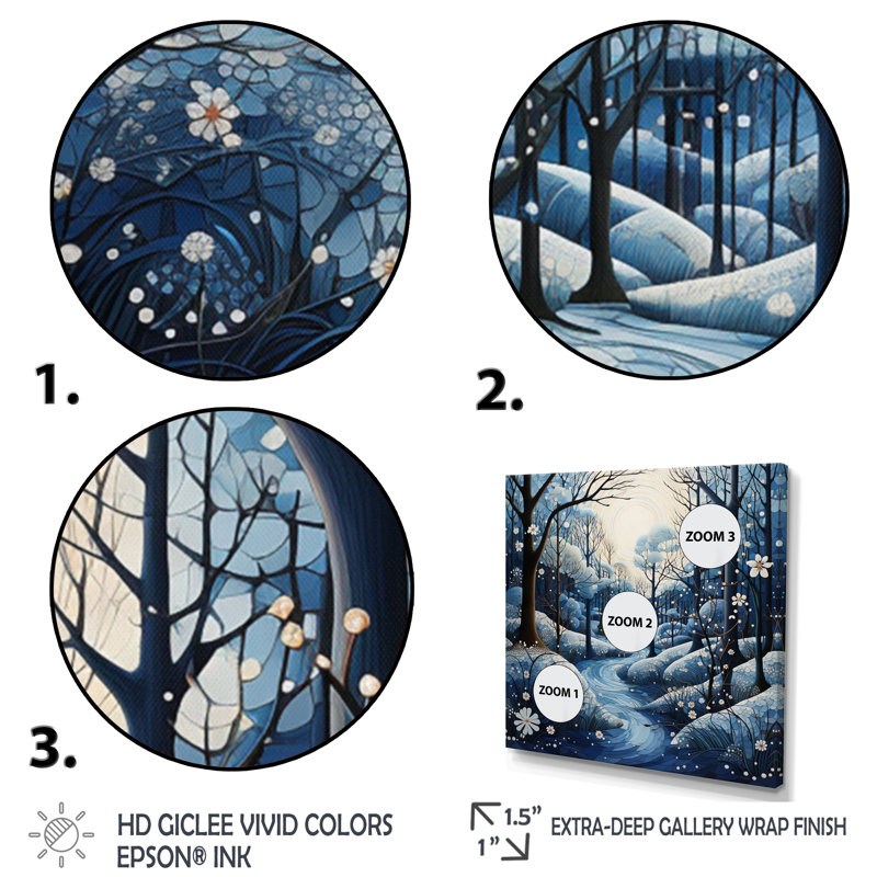Snow Flowers Tree Embrace Pointillism II - Pointillism Canvas Print, H 36 po x l 36 po x P 1,5 po
