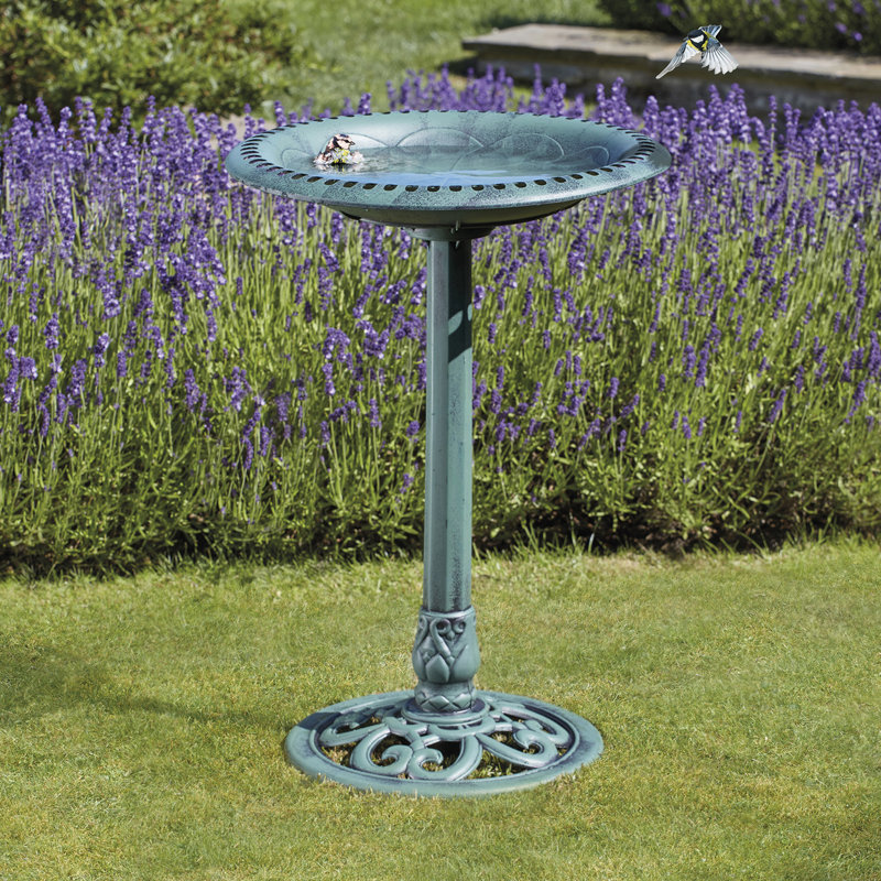 Carville Resin Tiered Birdbath, Verdigris