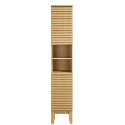 Render Tall Narrow Bathroom Storage Cabinet In Oak