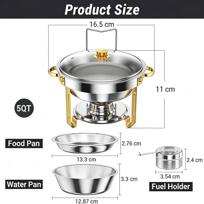 Ensemble de buffet à vaisselle 5 pte, table à manger en acier inoxydable avec couvercle en verre, poêle pleine grandeur, support pliant et support à carburant