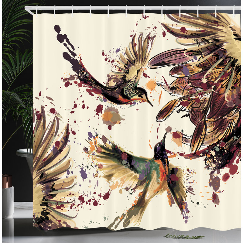 Ensemble de rideau de douche et crochets Hummingbird, H 75 po x l 69 po, Perle saumon / mauve foncé