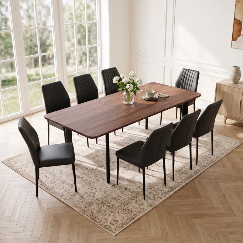 Ensemble de salle à manger Modern Kitchen, table de salle à manger extensible de 63 à 78,7 po avec chaises rembourrées, Noir