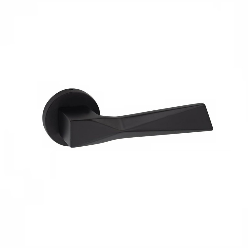 1 Set Modern Aura Design Premium Door Handles on Round Rose with 2.5" Latch and 1 Pair of Ball Bearing Hinges