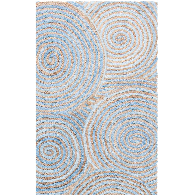 Abhay Hand Woven Jute/Chindi Geometric Rug in Blue/Grey, Rectangle 3' x 5'