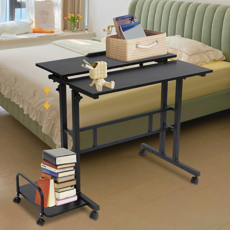 Table d'ordinateur multifonctionnelle à hauteur réglable avec roues universelles, Noir