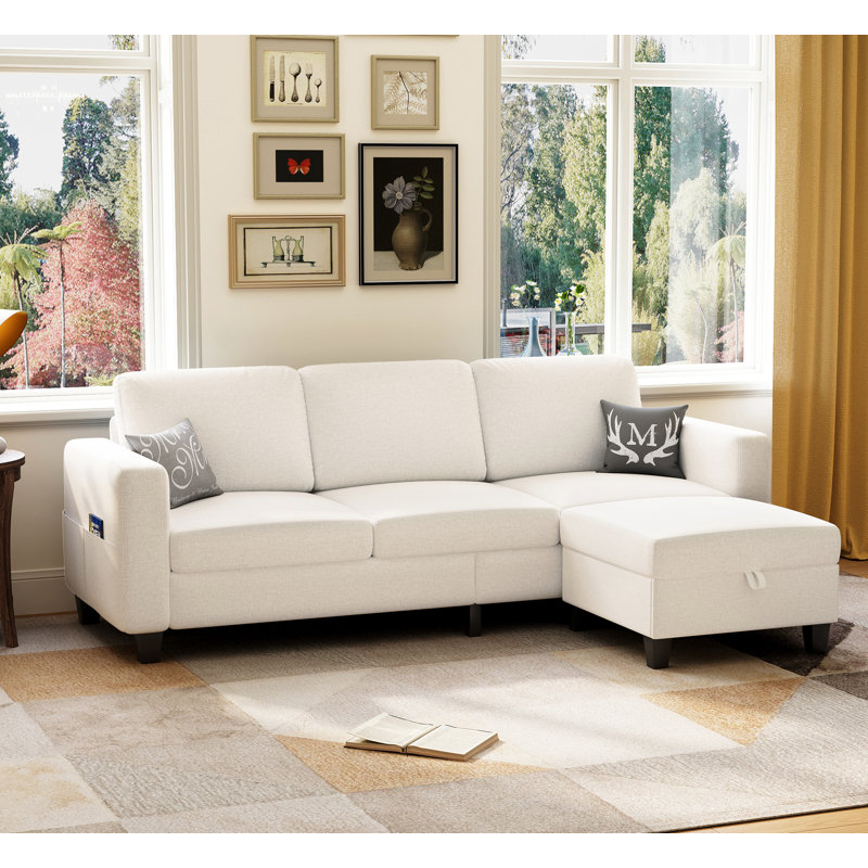 Canapé rembourré de 78 po avec repose-pieds mobile, Beige