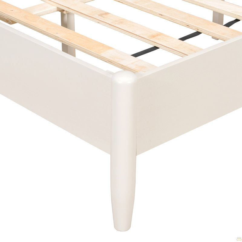 Très grand lit en bois massif, support robuste de 600 lb, aucun sommier requis, Blanc, Très grand lit