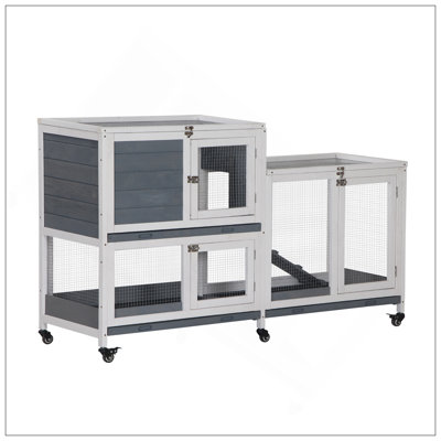 Durable Wooden Rabbit Hutch With No Leak Tray, Lockable Door, And Openable Top For Indoor Use, 57.75 X 18 X 32.5 Inches