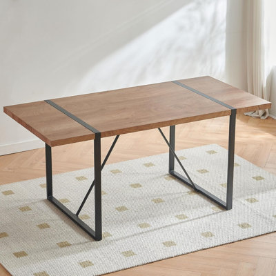 Dining Table for 4-6 People, 66-Inch Rectangular Kitchen Breakfast Nook Table Wood with Strong Metal Frame, Industrial Dining Room Dinette Table Only